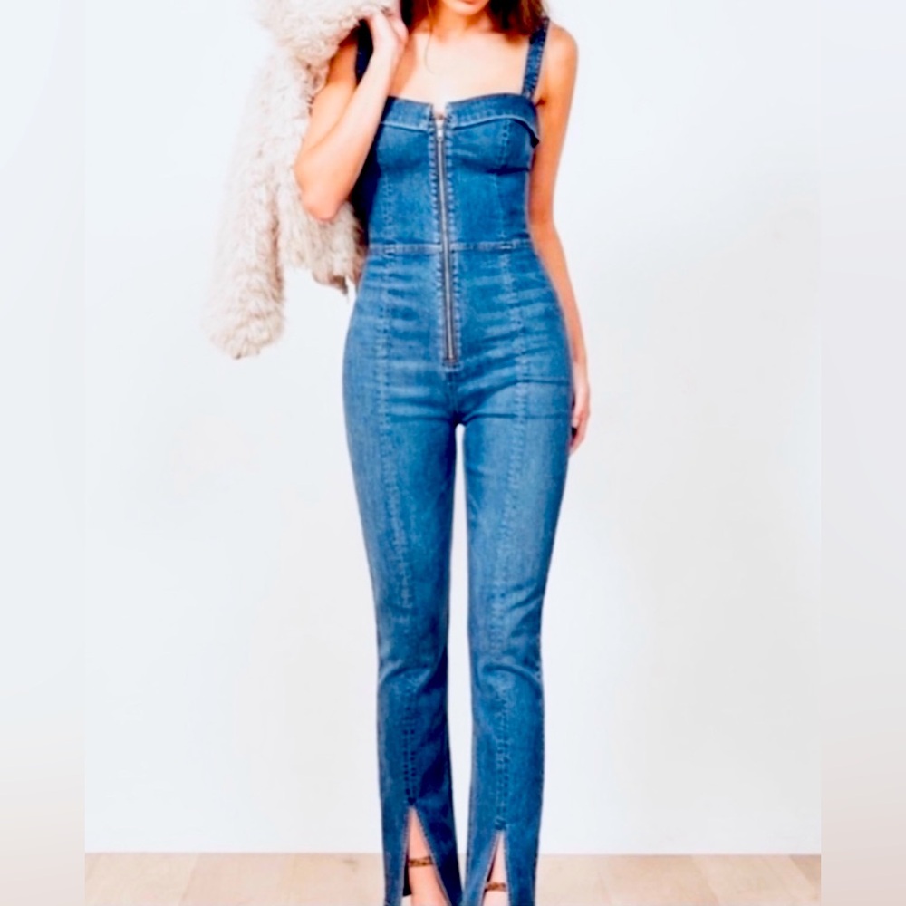 Reformation Denim Zip Up Romper